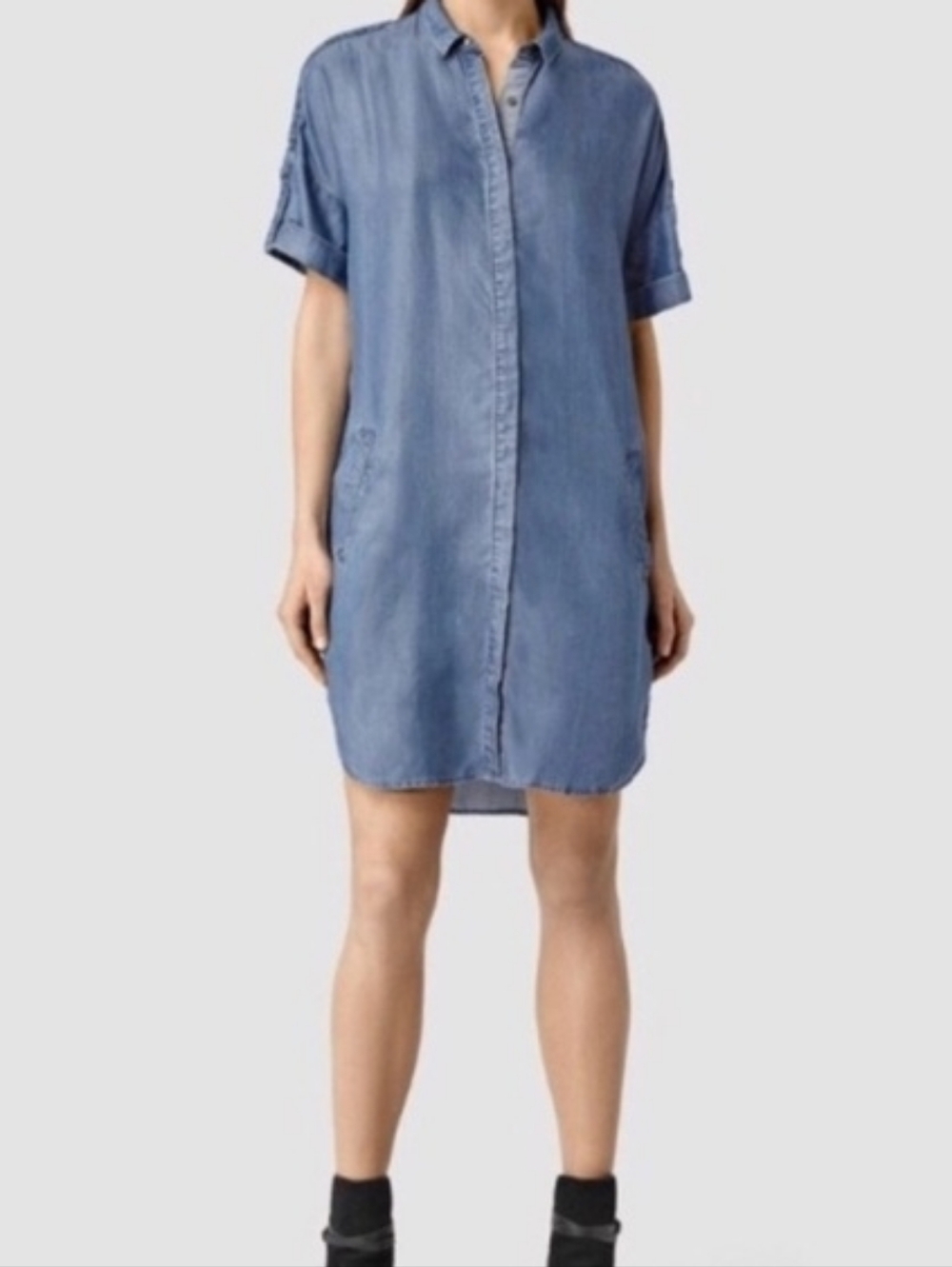 All Saints Light Blue Denim Shirt Dress